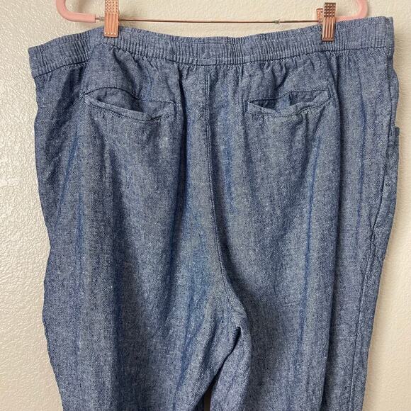 Old Navy Pants Womens XL Chambray Blue Linen Rayon Straight Leg Pull On Pockets - Picture 6 of 12